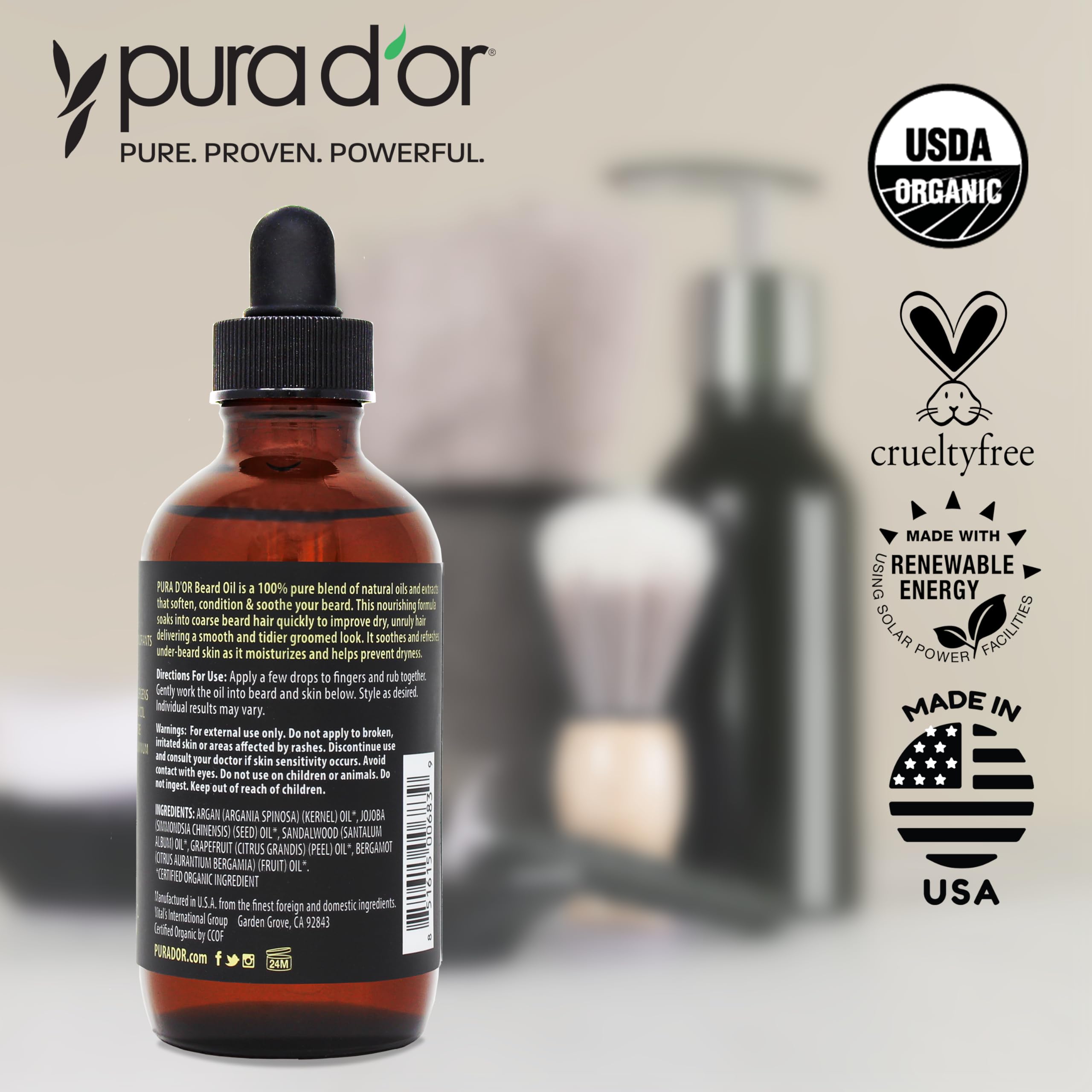 PURA D'OR beard oil packaging ready for daily grooming