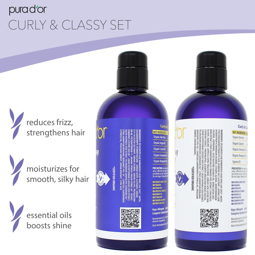 PURA DOR Curly and Classy Conditioner helps reduce frizz for smoother hair