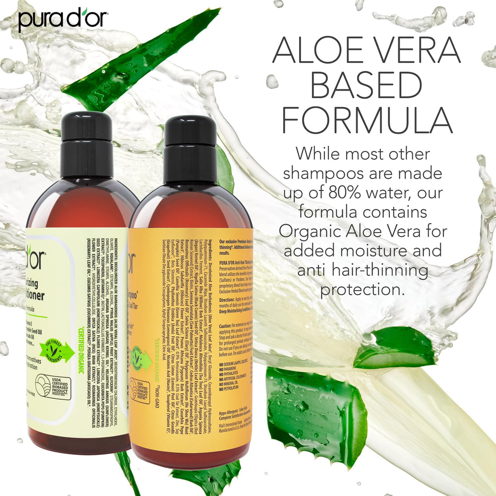 PURA D'OR MD conditioner application on hair lengths for added moisture and manageability.