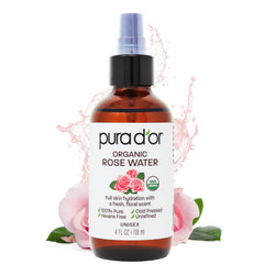 PURA D'OR Rose Water Toner bottle for daily hydration and oil control.