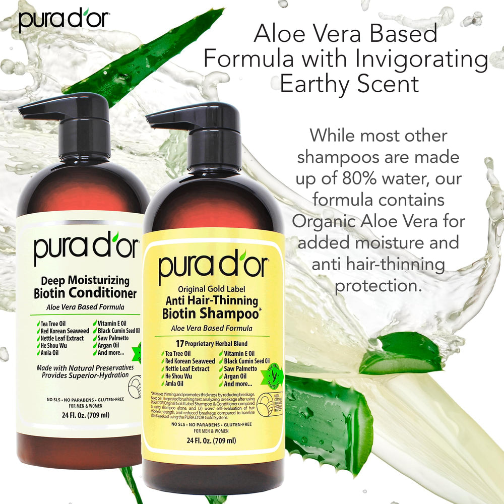 PURA D'OR anti-thinning set on display for daily hair care.