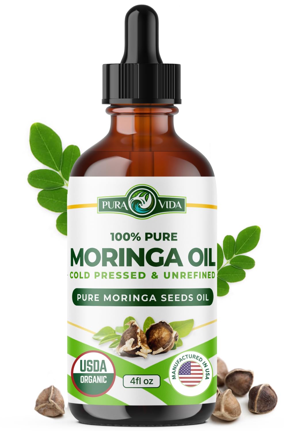 PURA VIDA MORINGA oil single-origin bottle for pure, versatile skincare.
