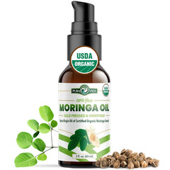PURA VIDA MORINGA seed oil bottle with pump for convenient skincare application.