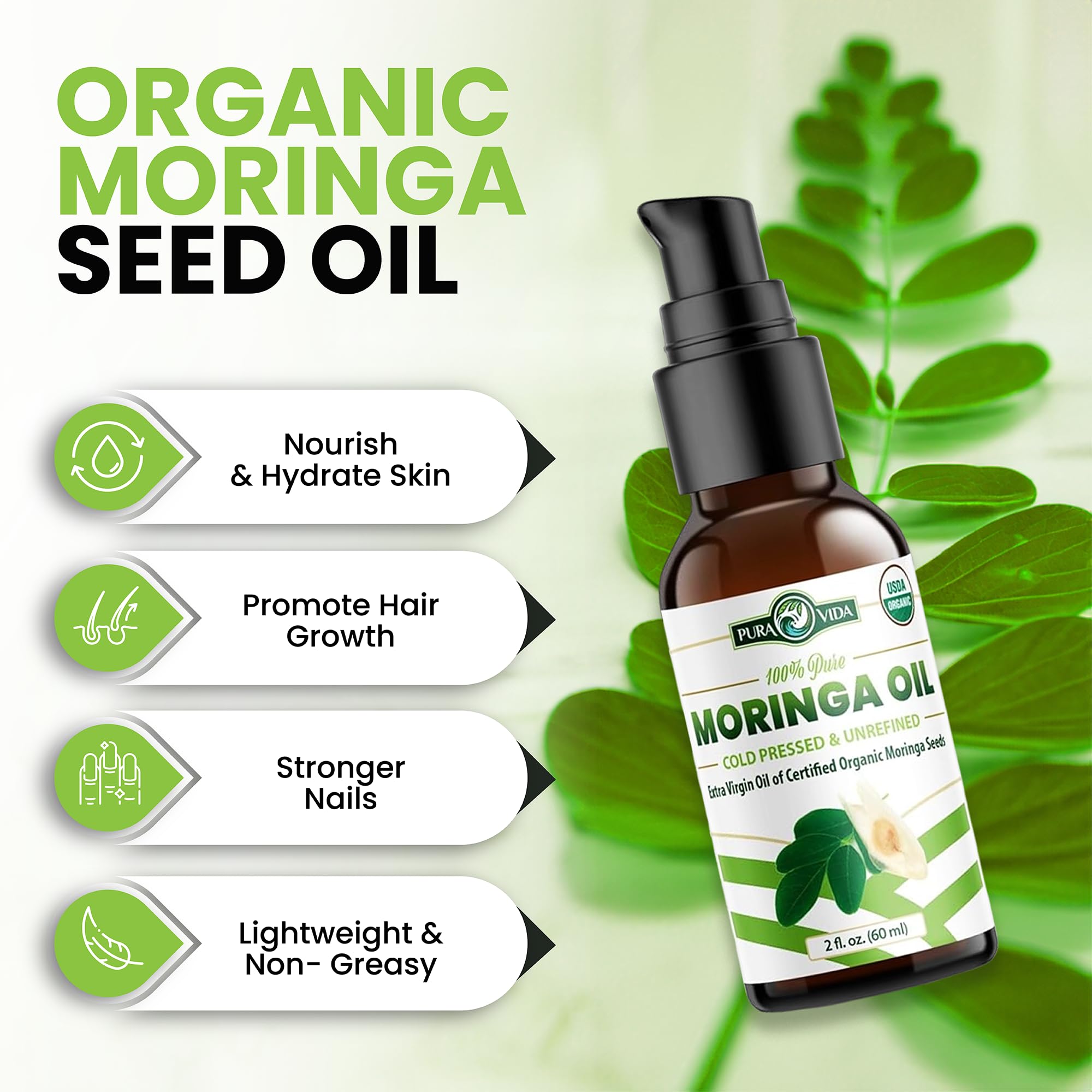 PURA VIDA MORINGA organic certification seal indicating purity and organic farming.
