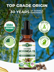 PURA VIDA MORINGA seed oil from a single-origin farm near volcanic foothills.