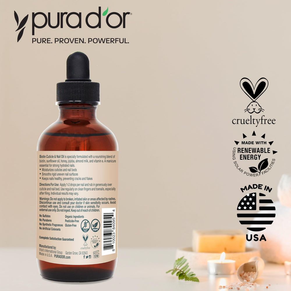 PURA D'OR cruelty-free California-made formula hydrates cuticles and prevents cracking.
