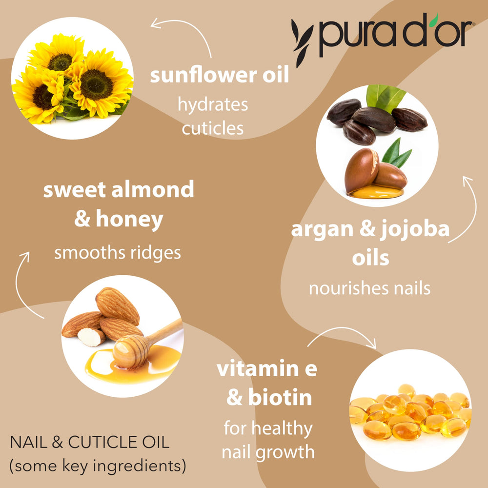 PURA D'OR safe for acrylic nails cuticle oil supports hydrated nail beds.