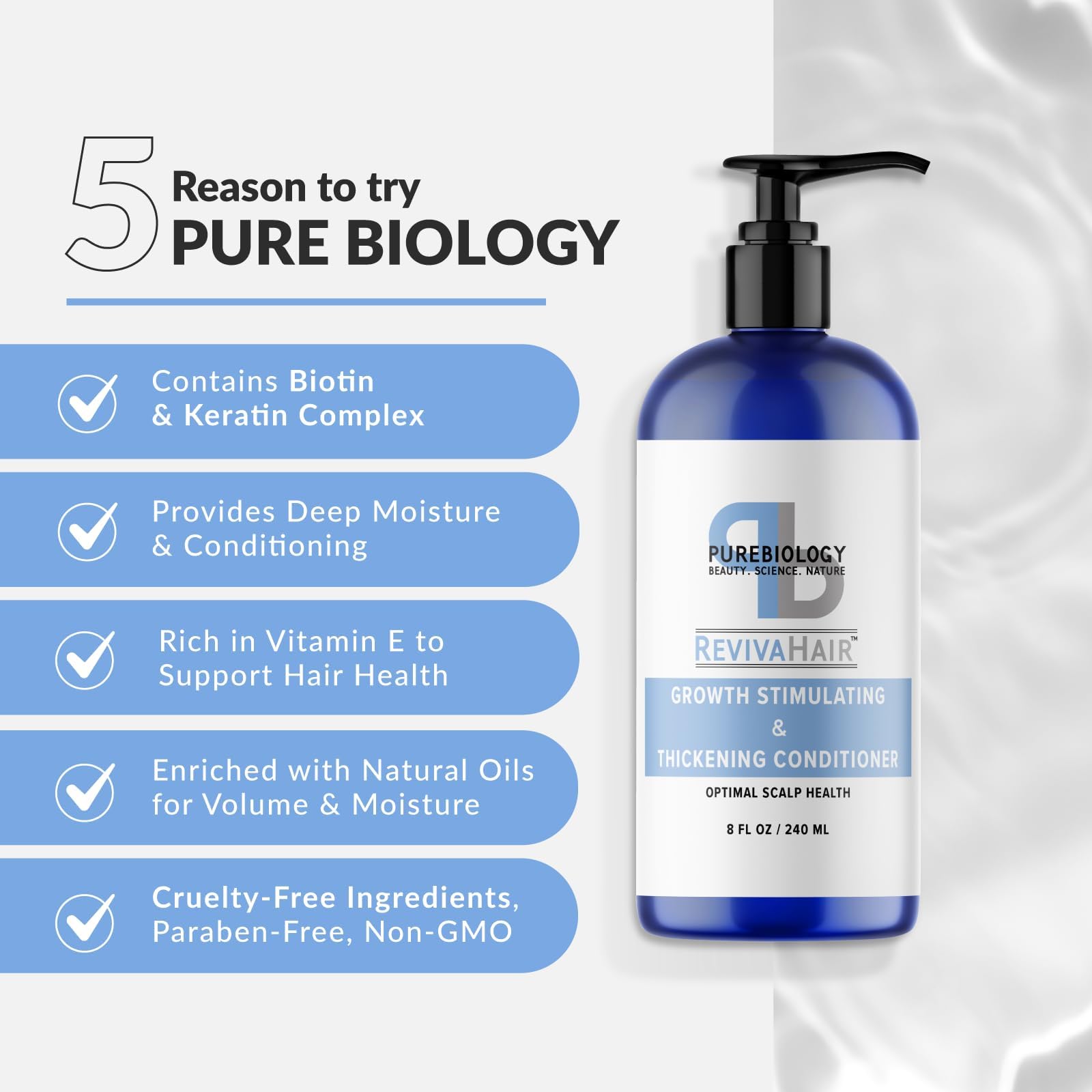 Ingredients label highlights biotin, keratin, rosemary and argan oils for nourishment
