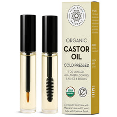 Pure Body Naturals castor oil eyelash tube front highlights organic, hexane-free nourishment for lashes.