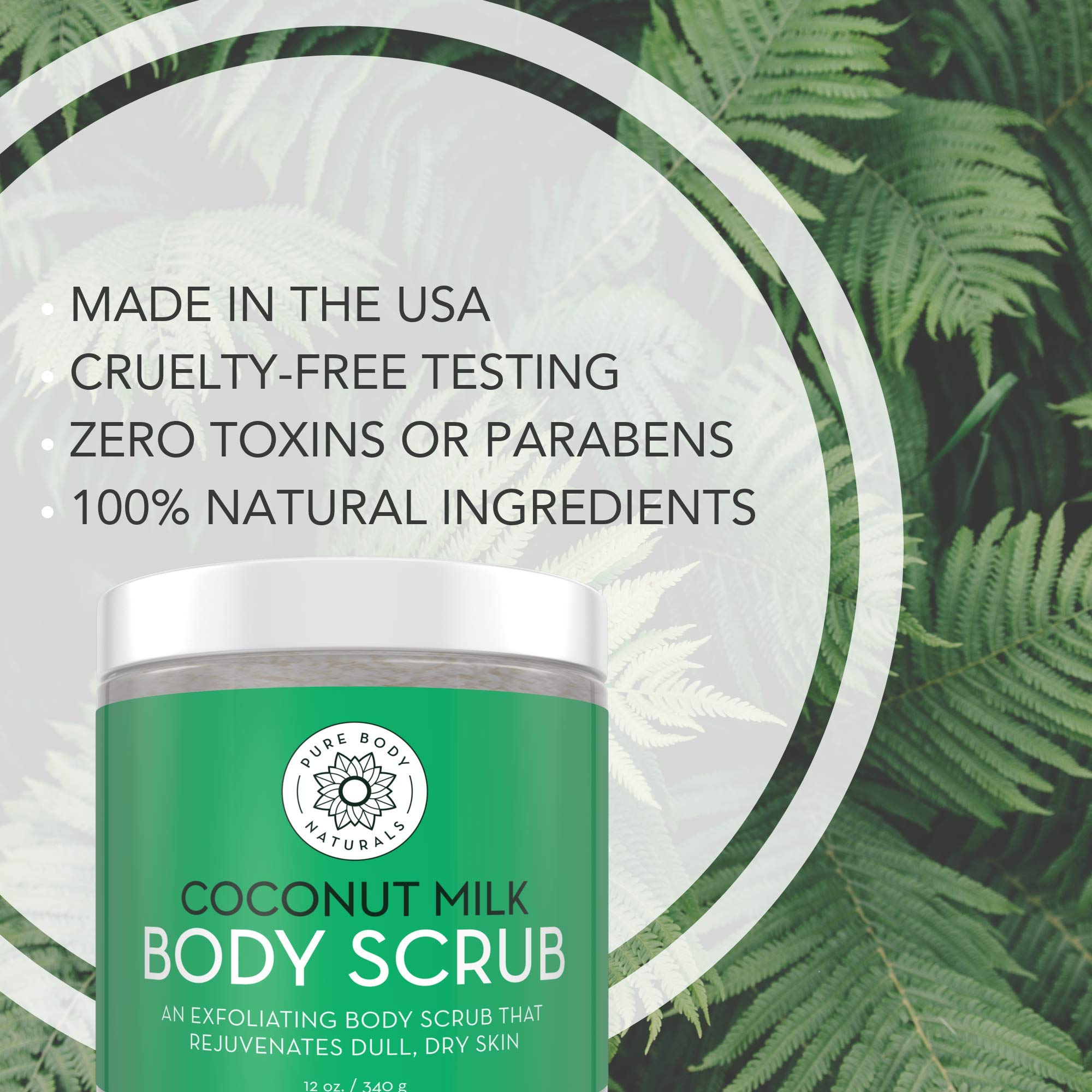 Pure Body Naturals coconut milk nourishment enhances moisture during exfoliation