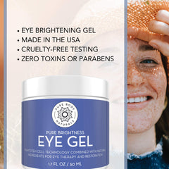 Pure Body Naturals eye gel jar on a clean surface highlighting compact packaging.