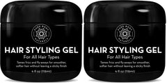 Pure Body Naturals hair gel for men pack shot highlights dual 4 oz bottles for easy travel styling