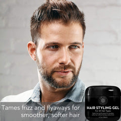Pure Body Naturals hair gel texture close-up demonstrates smooth, non-sticky finish for neat styling