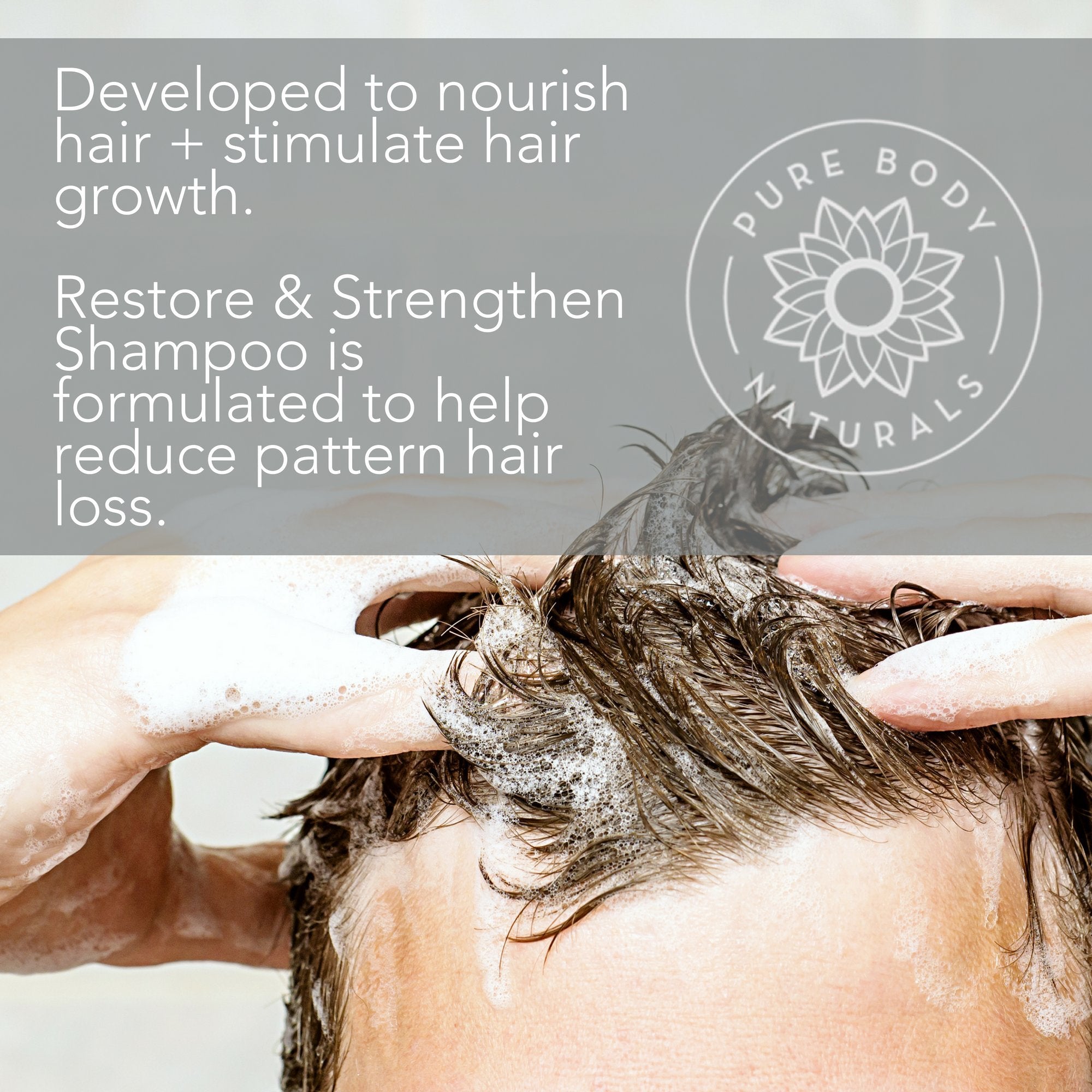 Pure Body Naturals Hair Loss Shampoo with tea tree and argan oils for refreshing cleanse.