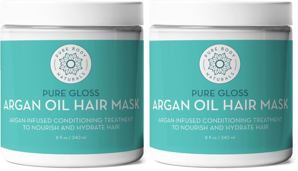 Pure Body Naturals hair mask argan oil jar for deep conditioning and smoother shine.