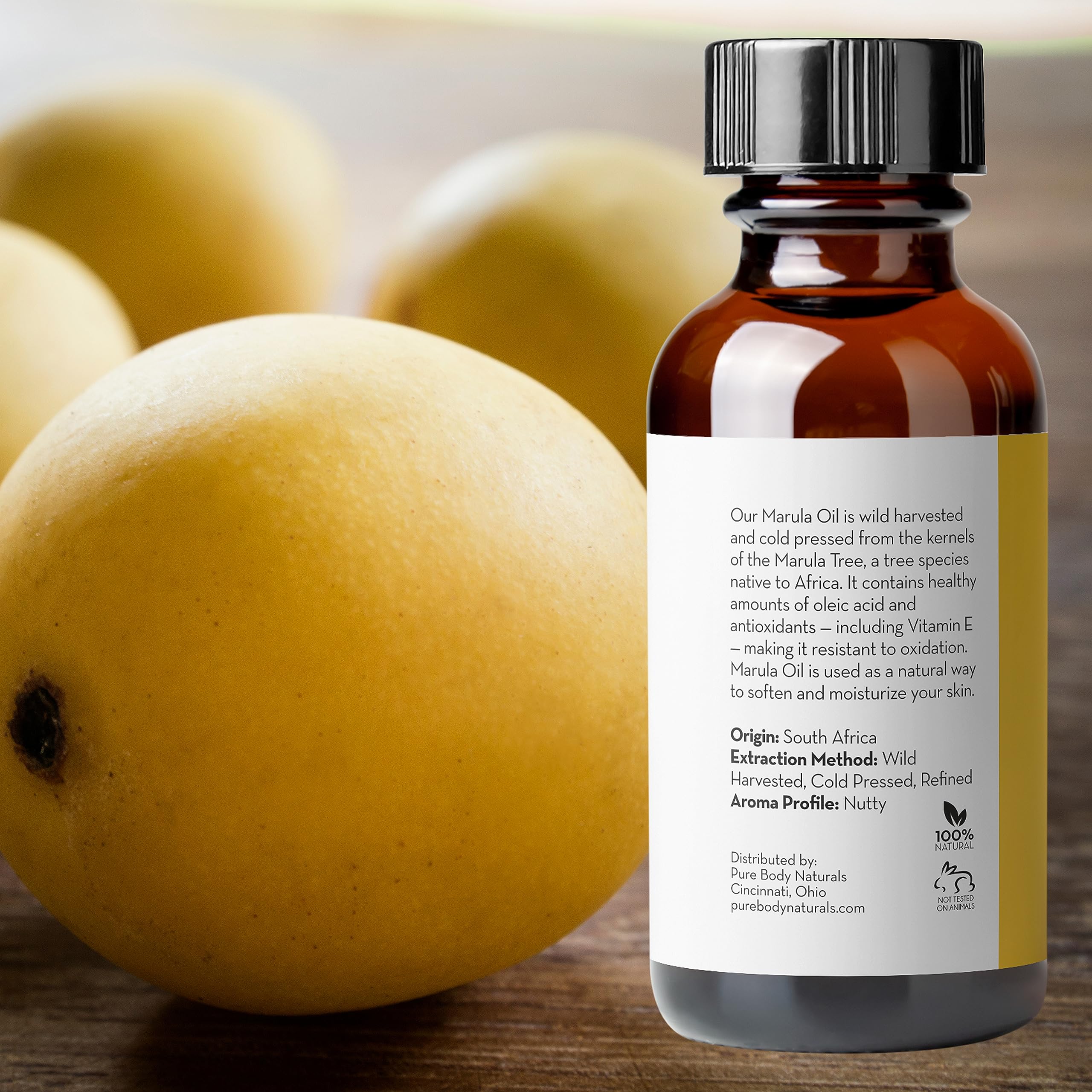 Pure Body Naturals Marula Oil refined formula offering a light aroma and smooth feel