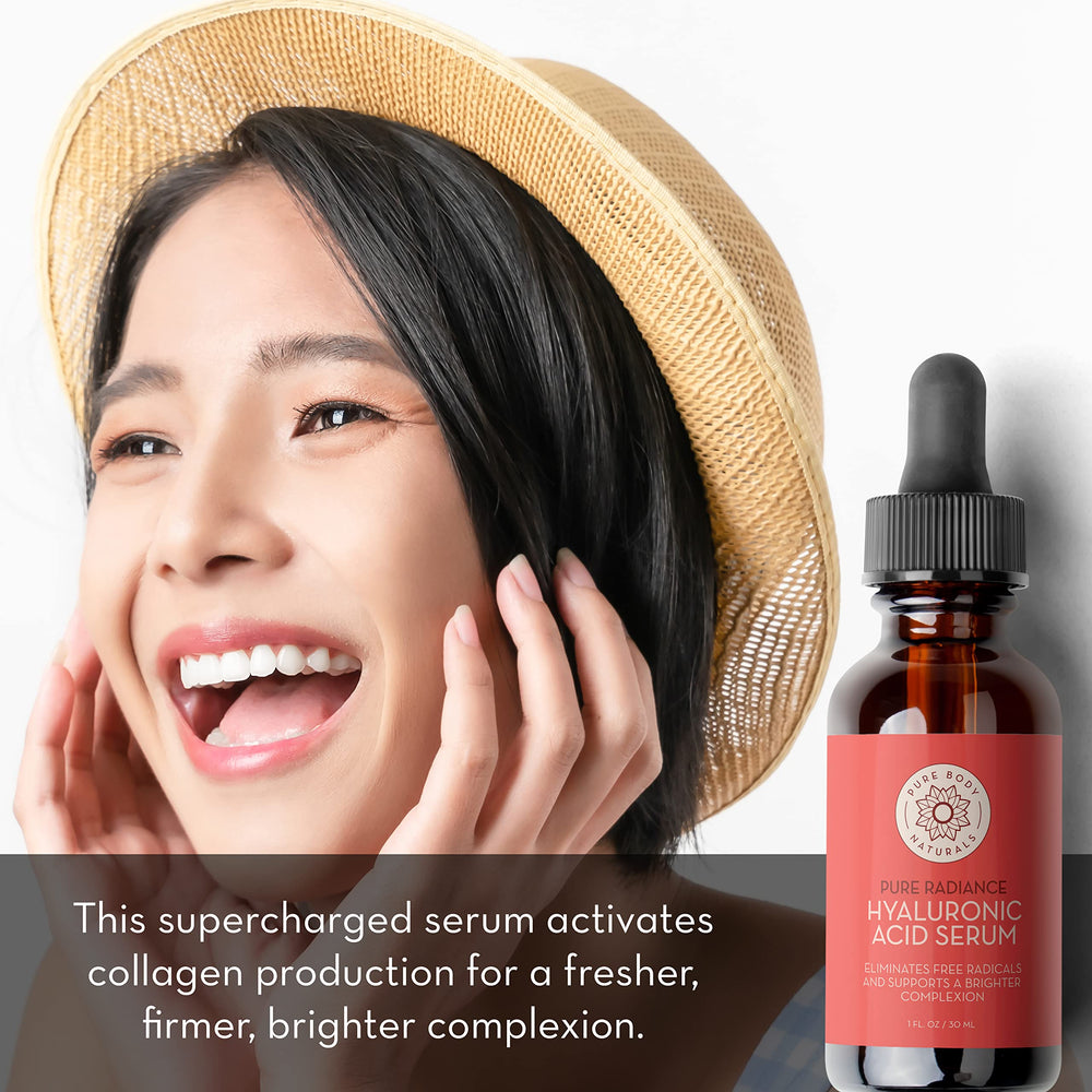 Pure Body Naturals niacinamide serum bottle reduces pores and spots.