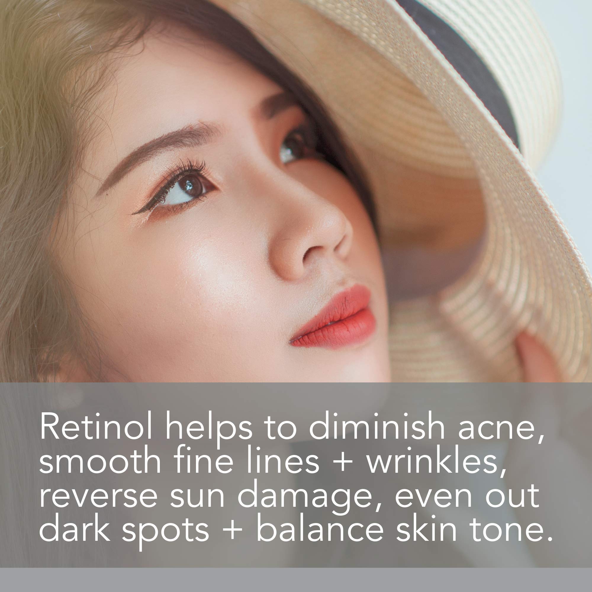 Pure Body Naturals Retinol Moisturizer bottle highlights botanical hyaluronic acid for hydration.