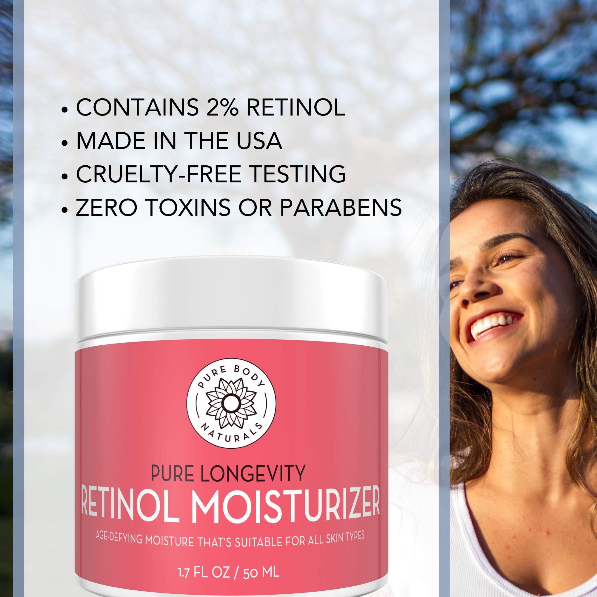 Pure Body Naturals Retinol Moisturizer with shea butter and jojoba oil nourishes skin.