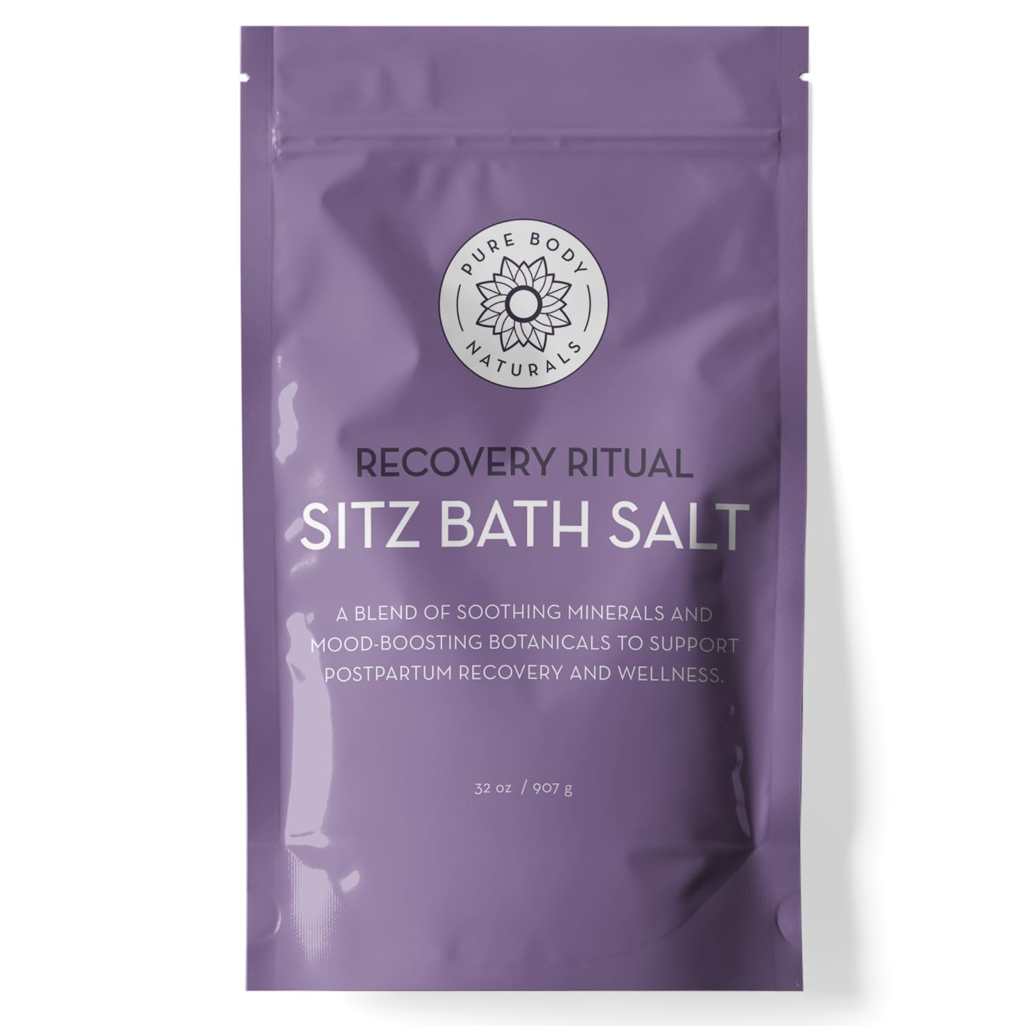 Pure Body Naturals Sitz Bath Salt packaging ready for postpartum care.