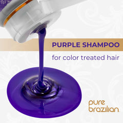 Pure Brazilian Always Blonde Shampoo bottle detail emphasizing purple toning for brass