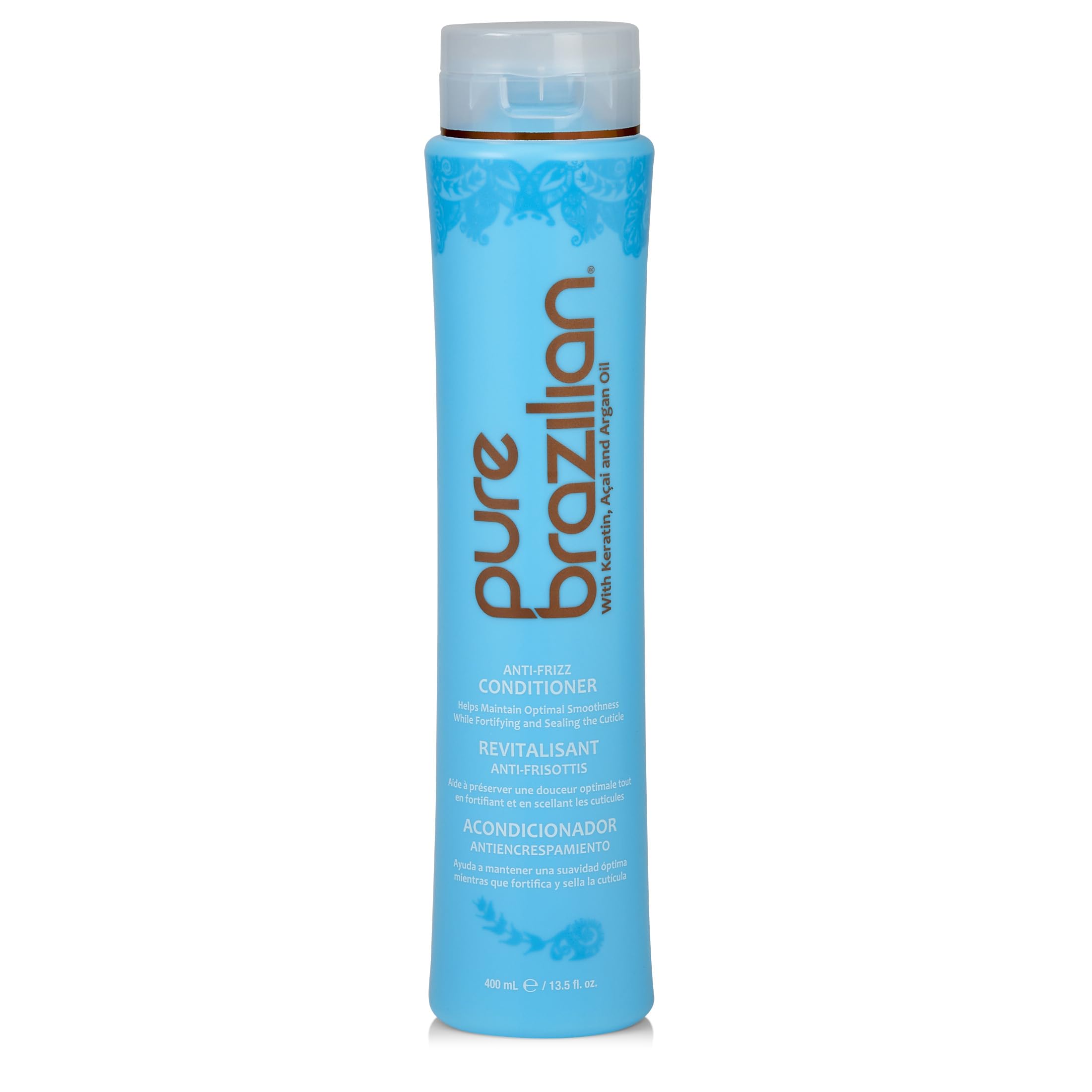 Pure Brazilian Anti-Frizz Daily Conditioner bottle for smooth, frizz-free hair at home