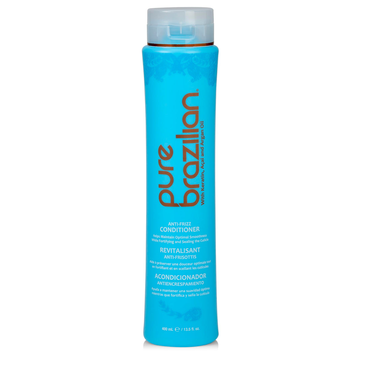 Pure Brazilian Anti-Frizz Daily Conditioner bottle for smooth, frizz-free hair at home