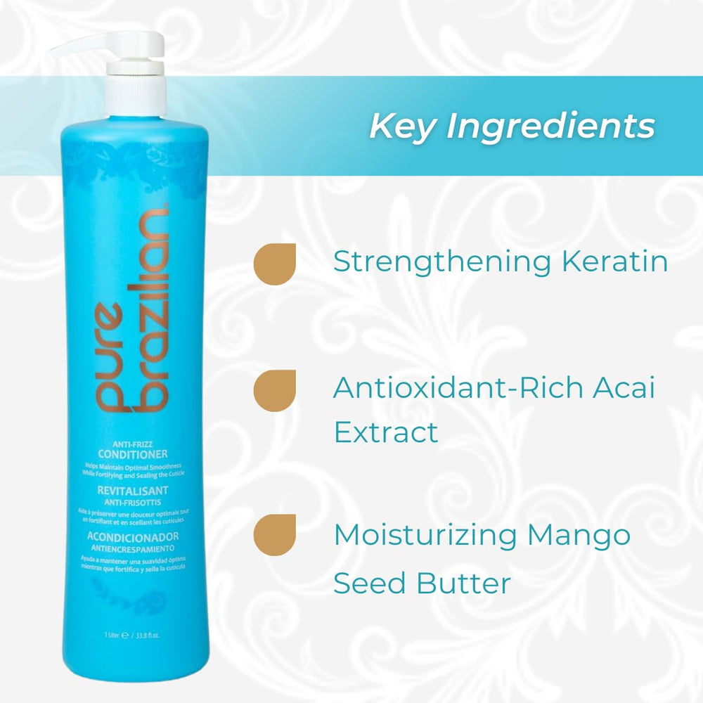 Pure Brazilian Anti-Frizz Daily Conditioner with keratin acai bamboo for strong hair