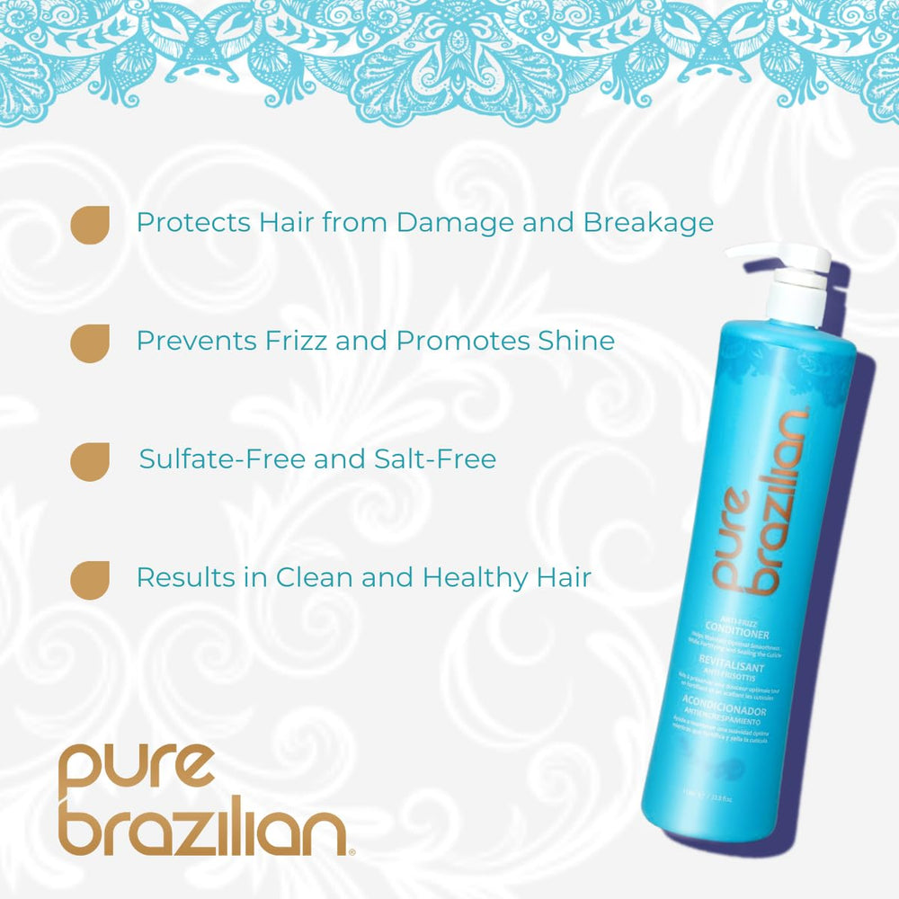Pure Brazilian Anti-Frizz Daily Conditioner pump dispenses evenly for frizz control