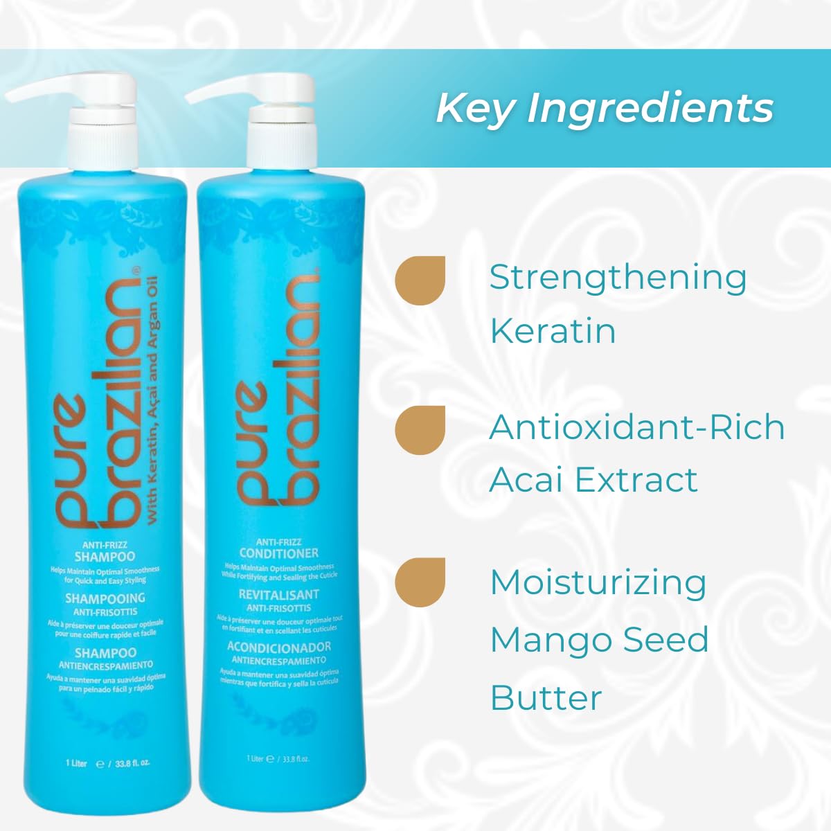Pure Brazilian Anti-Frizz Daily Shampoo foaming lather shown.