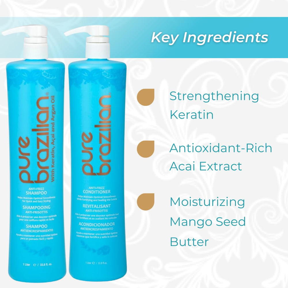 Pure Brazilian Anti-Frizz Daily Shampoo foaming lather shown.