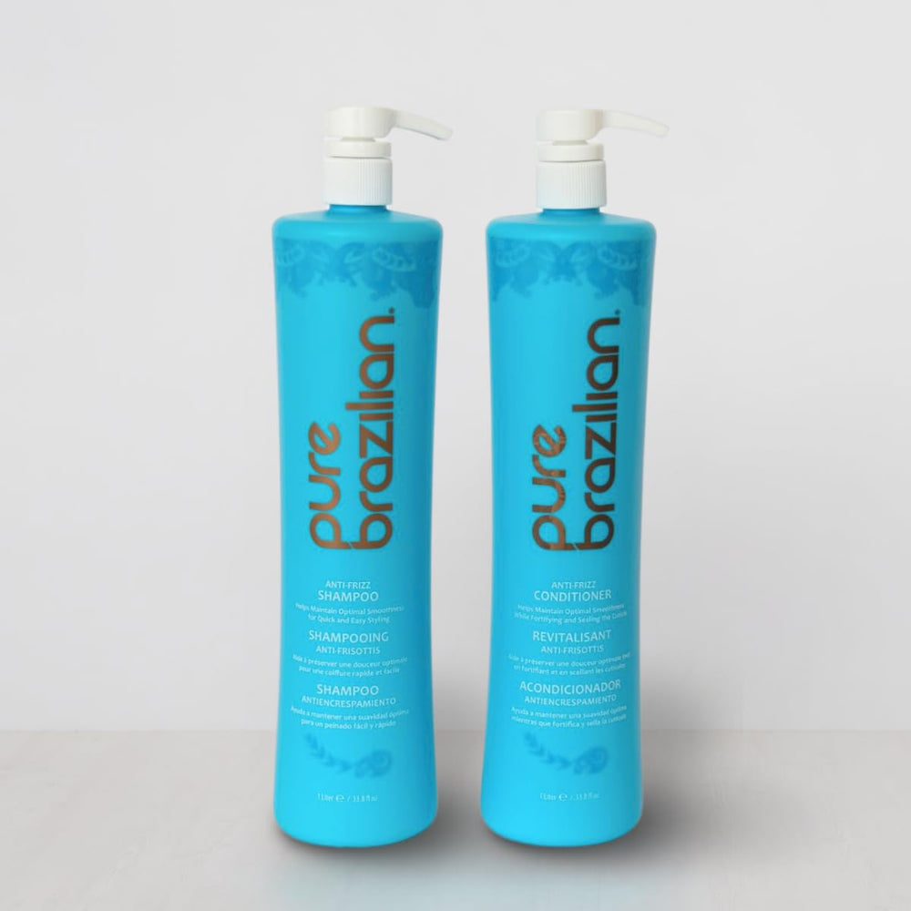 Packaging of Pure Brazilian Anti-Frizz Daily Shampoo for home, salon-quality results.
