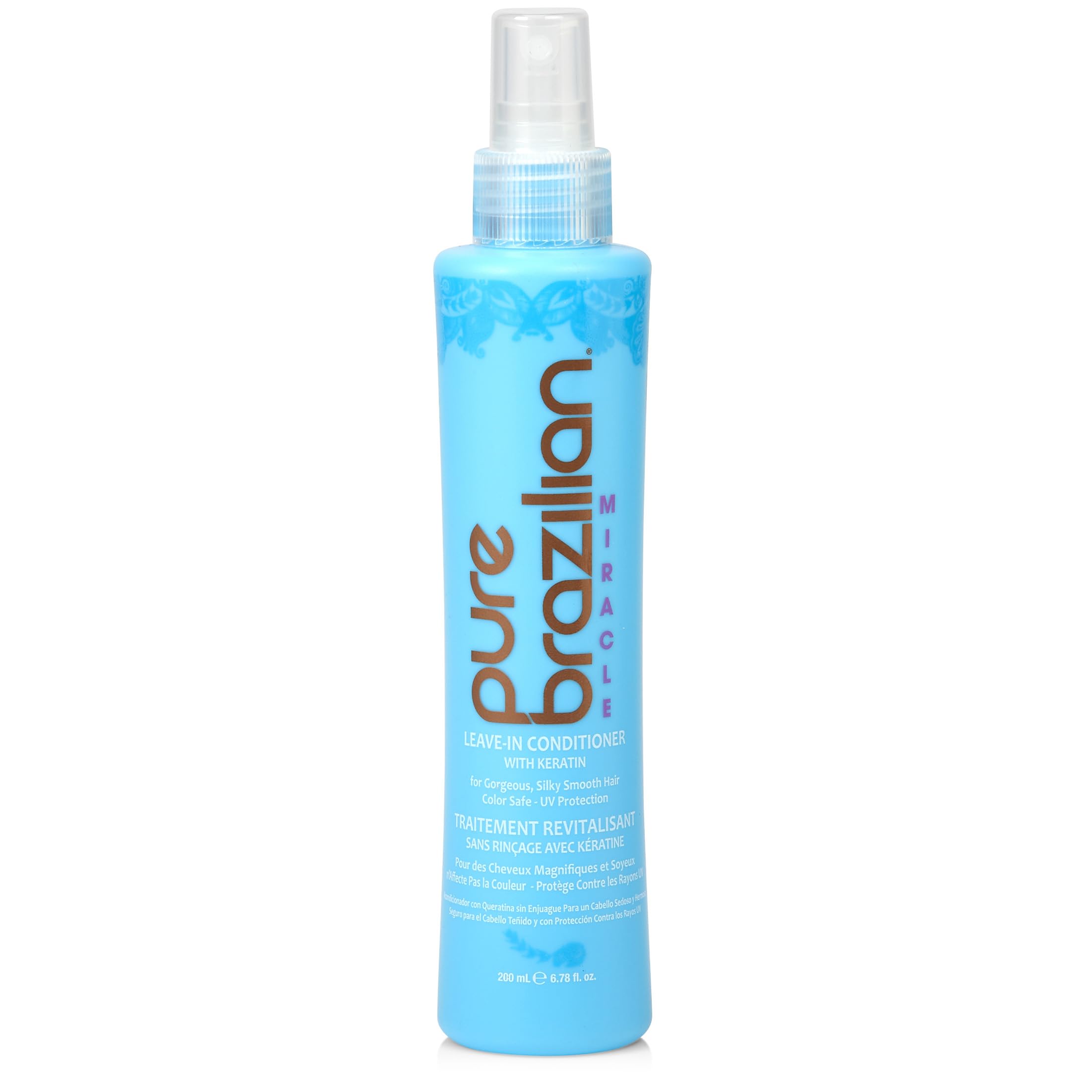 Pure Brazilian Leave-In Conditioner bottle front view for salon-grade moisture.