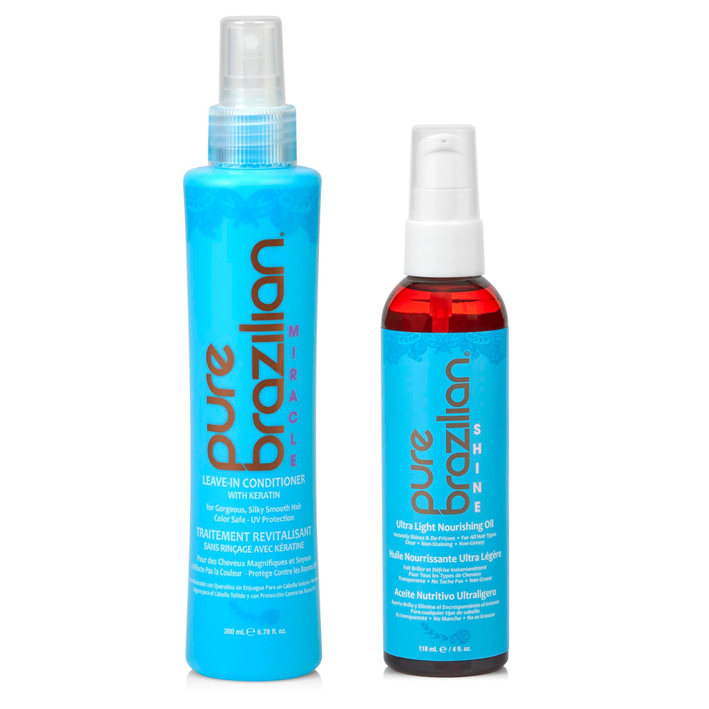 Pure Brazilian Leave-In Conditioner bottle with hydrating, soft hair for all types.