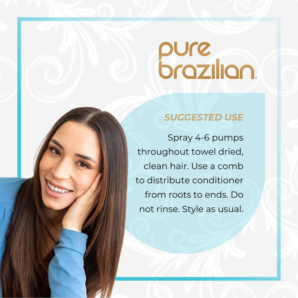 Pure Brazilian Leave-In Conditioner close-up reveals shine and smooth texture.