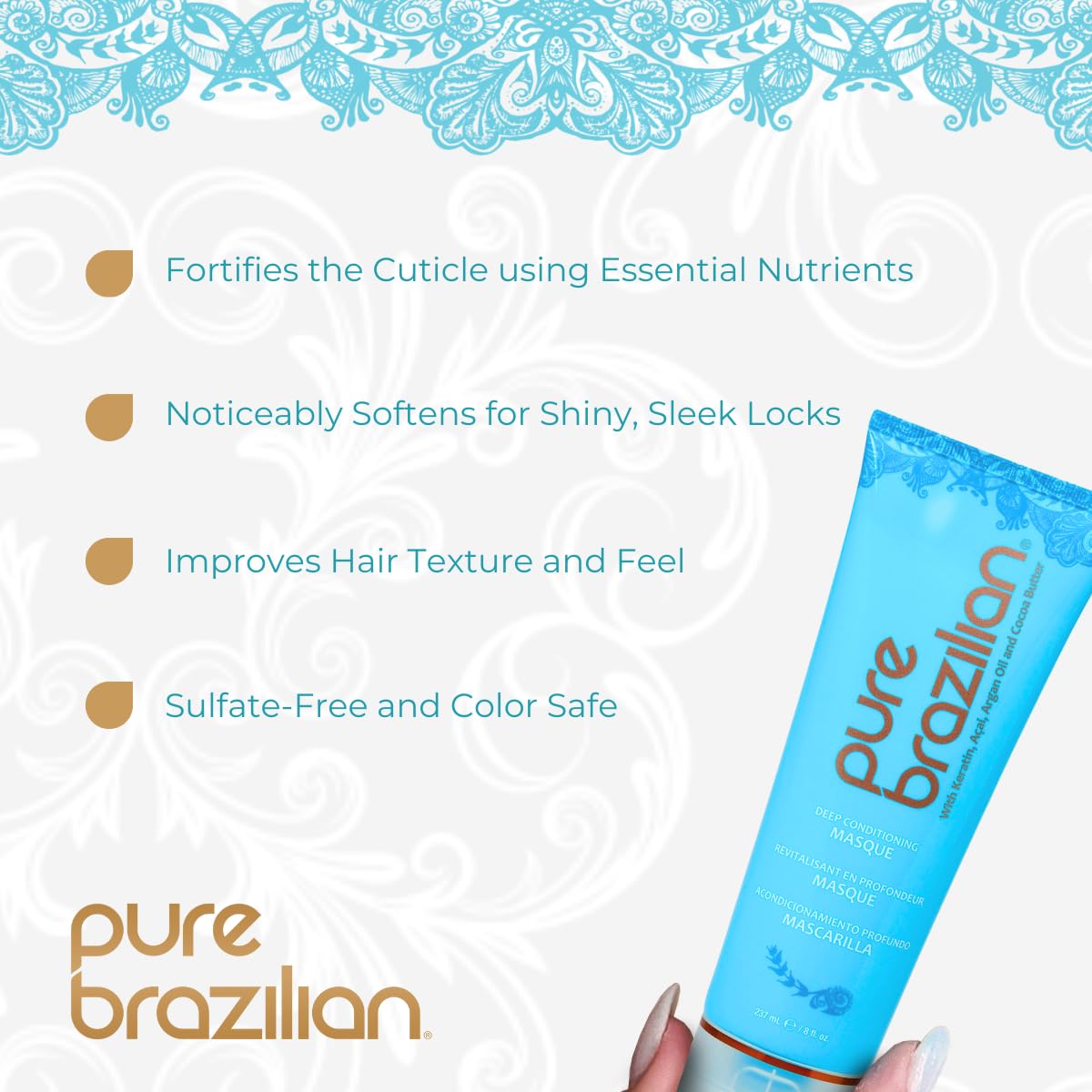 Proof of ingredients: keratin, acai and arginine in Pure Brazilian Masque