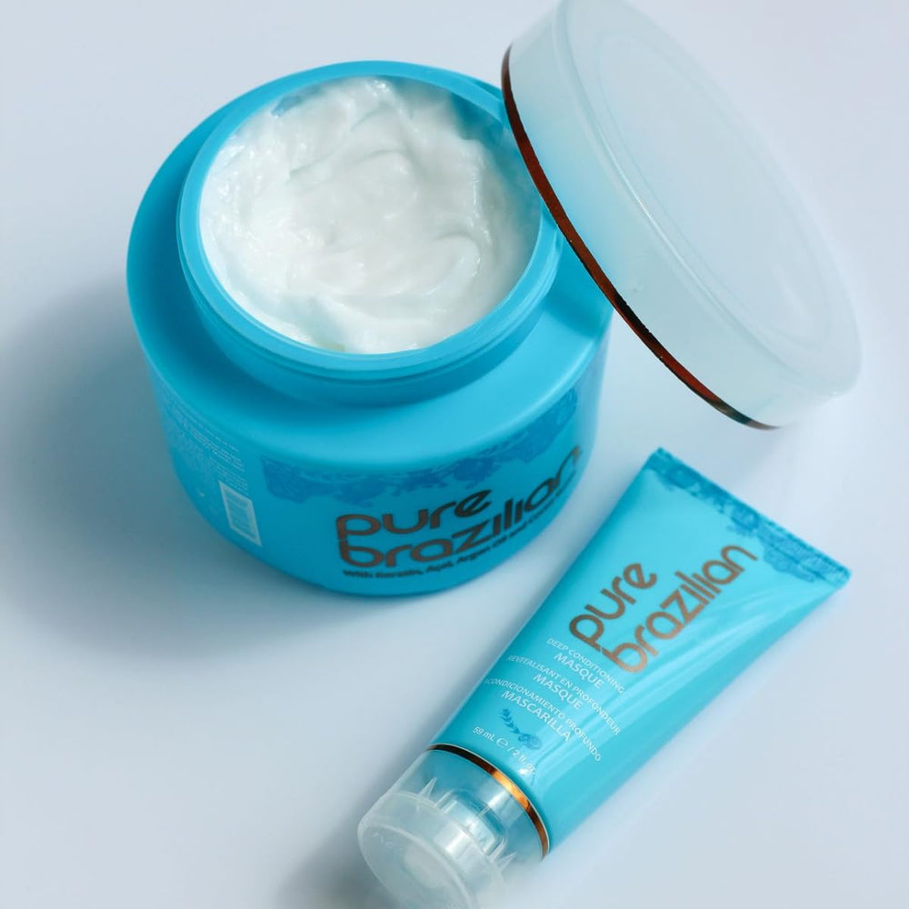 Hair appears shiny with reduced frizz after using the masque