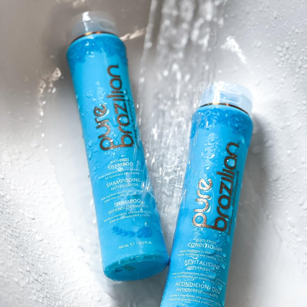 Pure Brazilian Shine Finish closeup hints silky, manageable hair with keratin care.