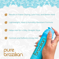 Pure Brazilian Silk Smoothing Balm bottle close-up shows lightweight nourishment.