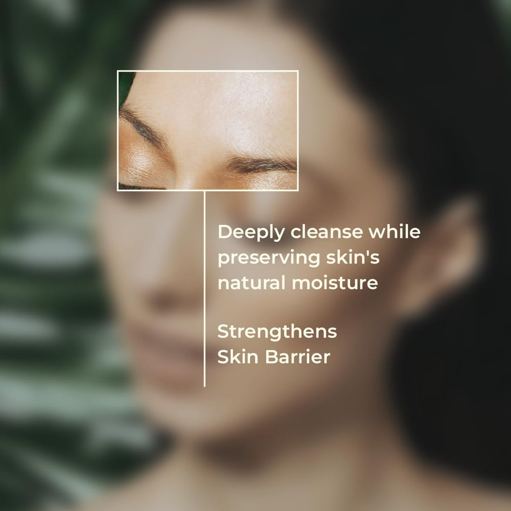 Hands applying Pure & Cimple Probiotic Cleanser on dry skin for a mild cleanse.