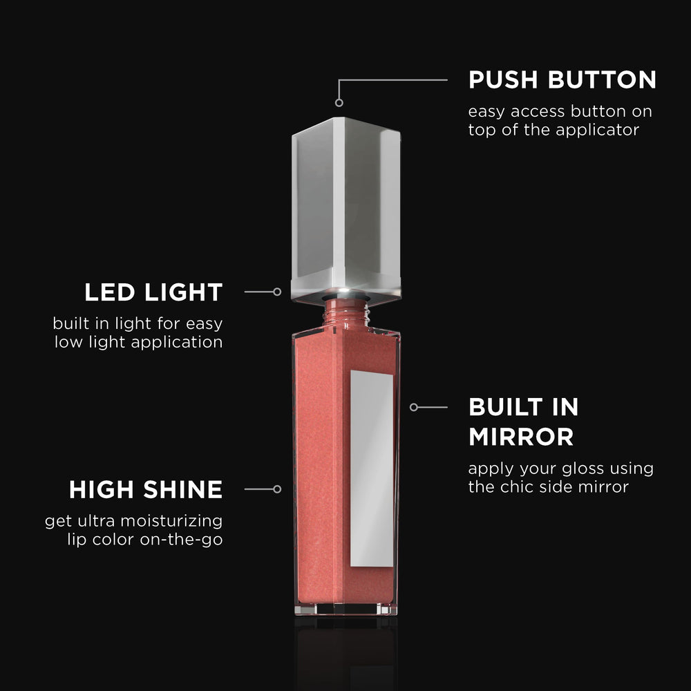 Moisturizing lip gloss with lanolin and jojoba for hydrated lips.