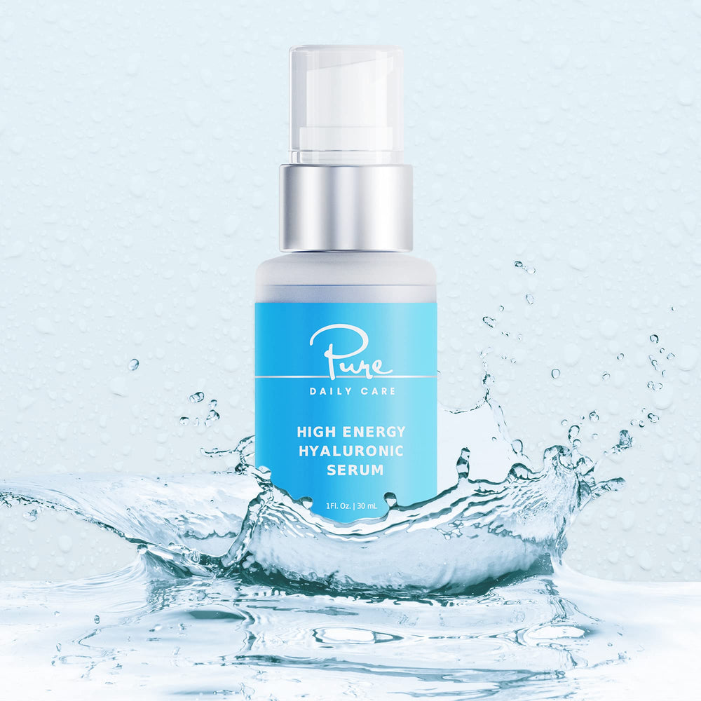 Pure Daily Care High Energy Hyaluronic Serum pump for precise, even hydration.