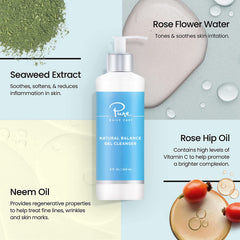 Close-up of Pure Daily Care cleanser pump releasing foamy lather for makeup removal.