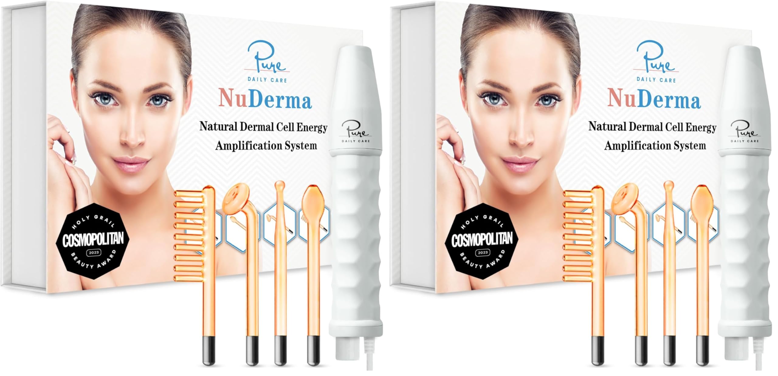 Pure Daily Care NuDerma handheld skin wand with neon glow for targeted facial sessions.