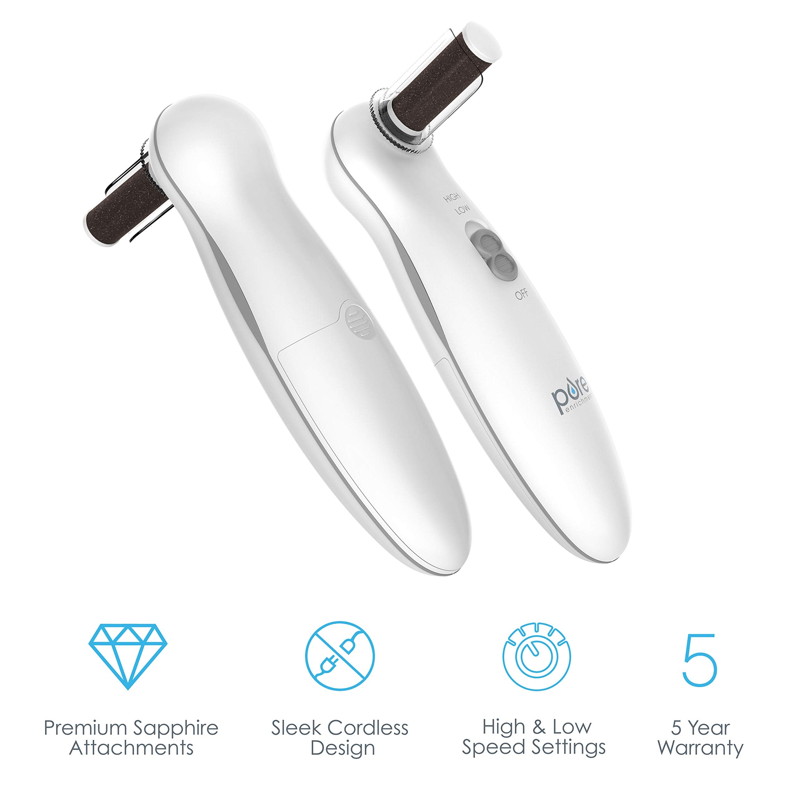 PurePedi Deluxe two-speed settings for delicate nails or tough calluses