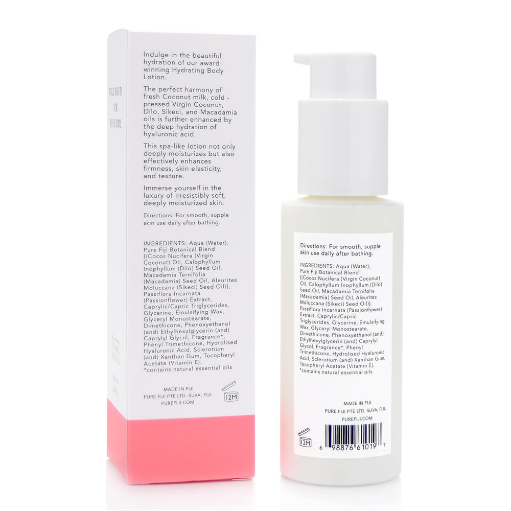 PURE FIJI lotion close-up showing silky texture and fast absorption