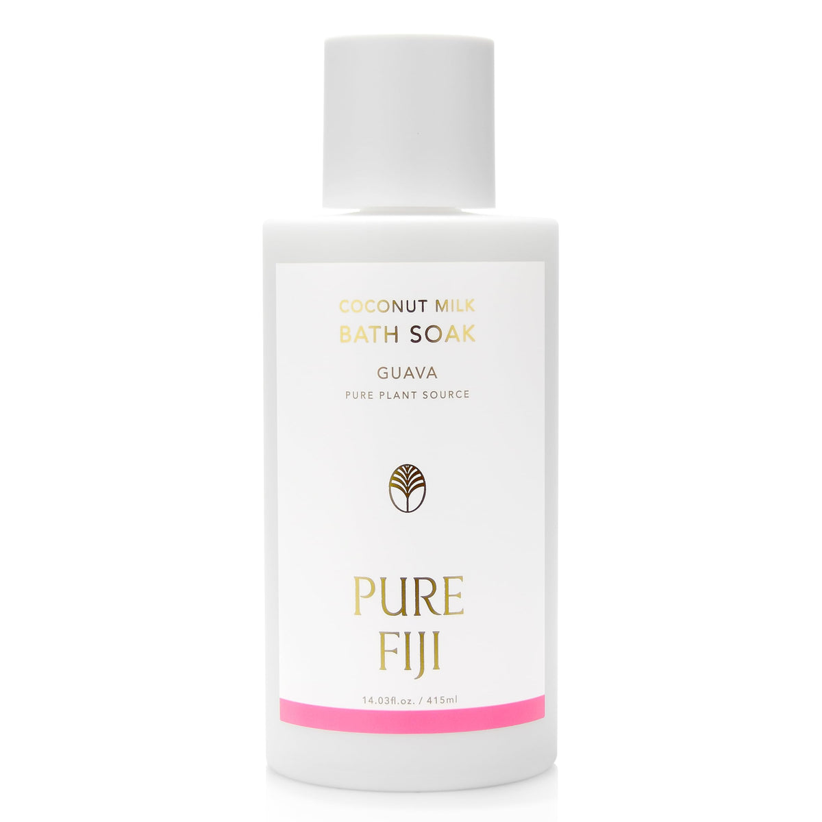 Pure Fiji Coconut Milk Bath Soak Guava bottle pour invites a moisturizing spa-like ritual.