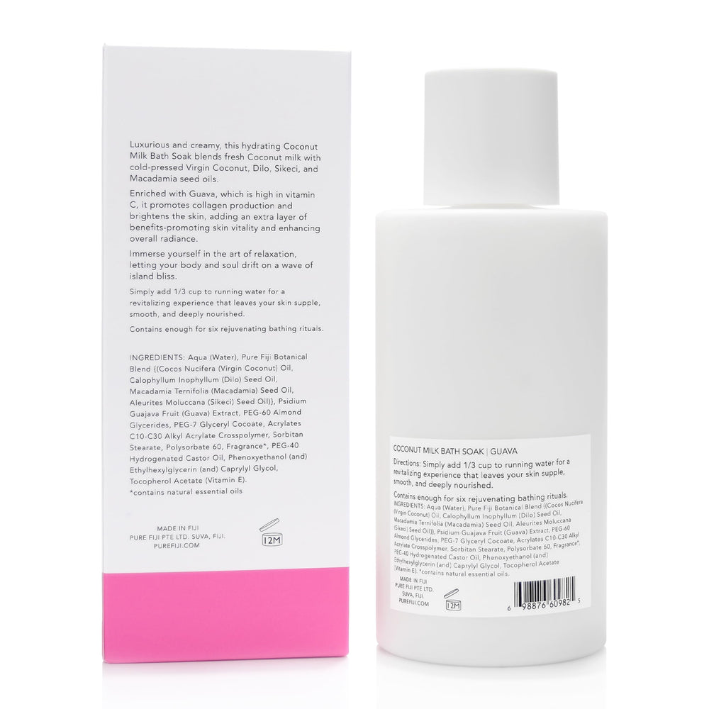Pure Fiji bath foam closeup shows creamy lather with tropical coconut aroma.