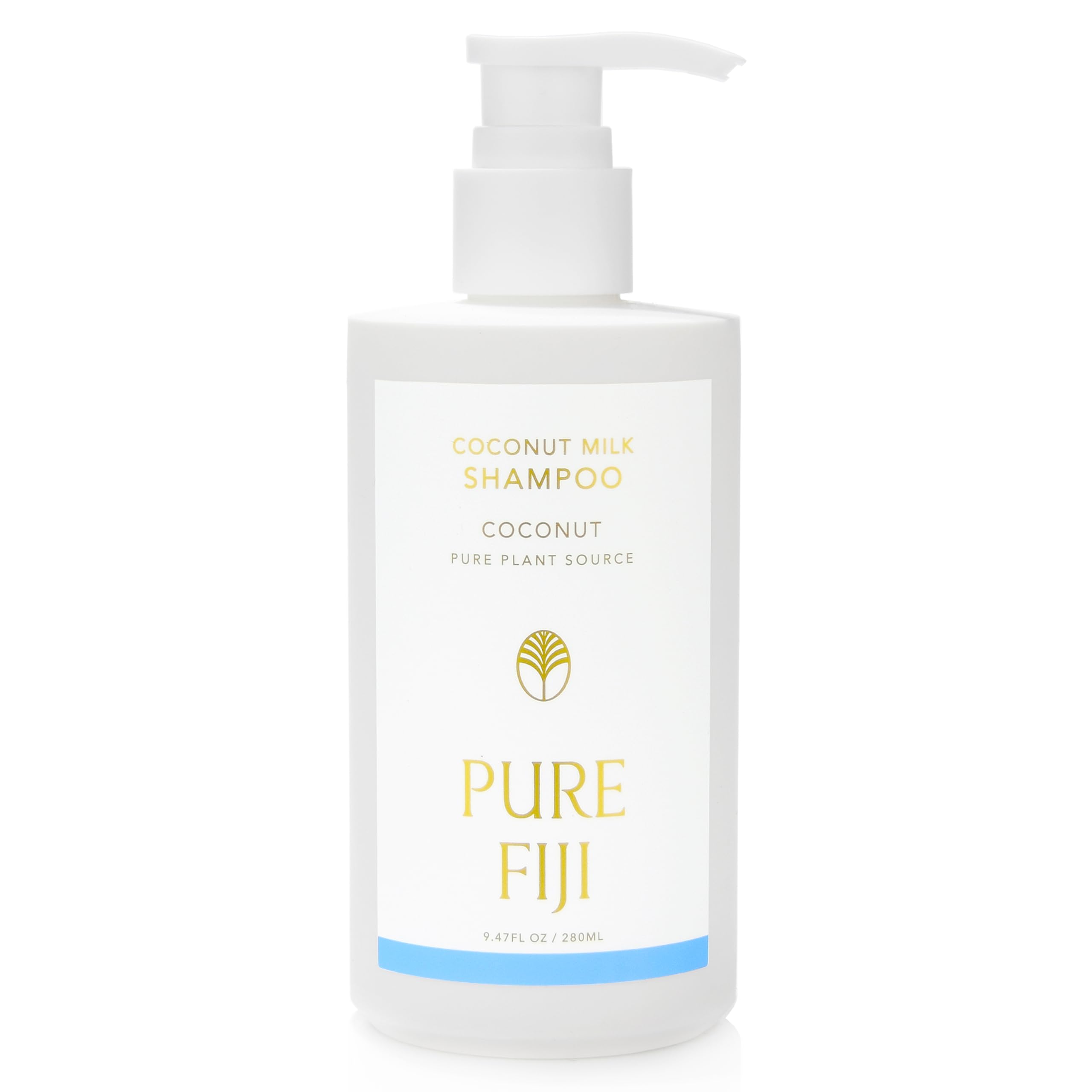 Pure Fiji Coconut Milk Shampoo bottle on shelf, delivering gentle cleansing for daily hair care.