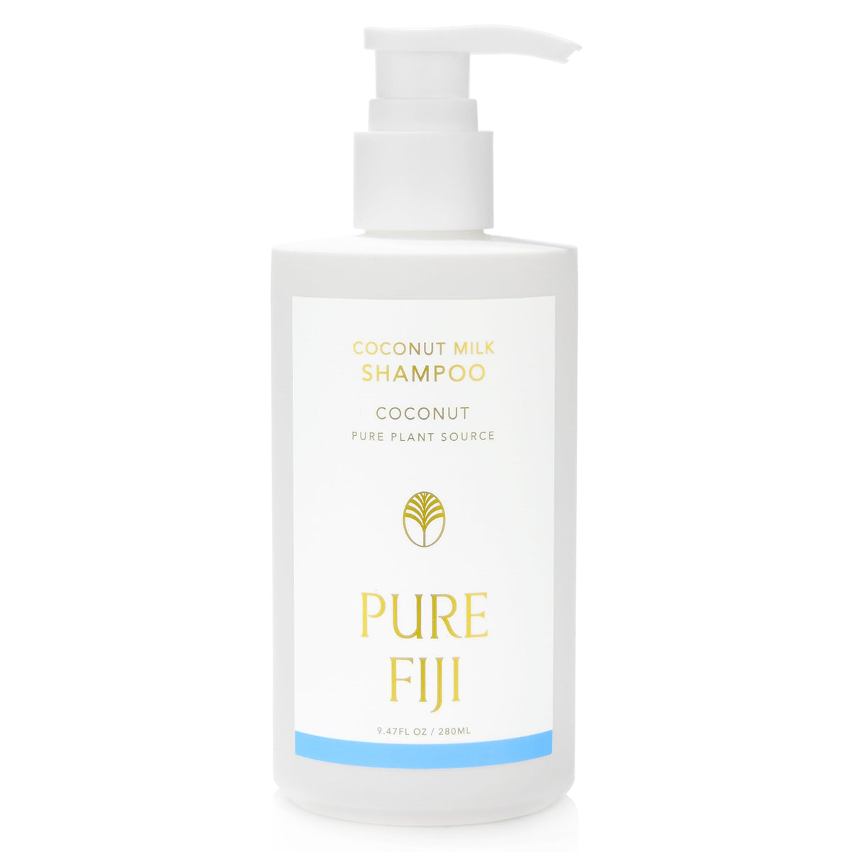 Pure Fiji Coconut Milk Shampoo bottle on shelf, delivering gentle cleansing for daily hair care.